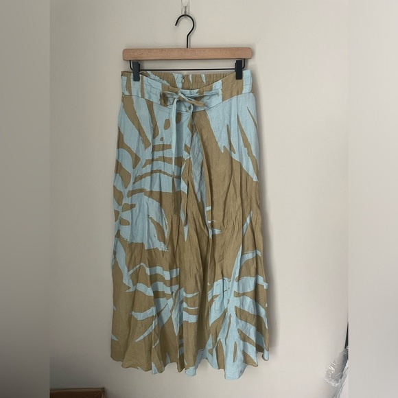 Soft Surroundings 100% Linen Blue Maxi A-Line Skirt with Tie Front